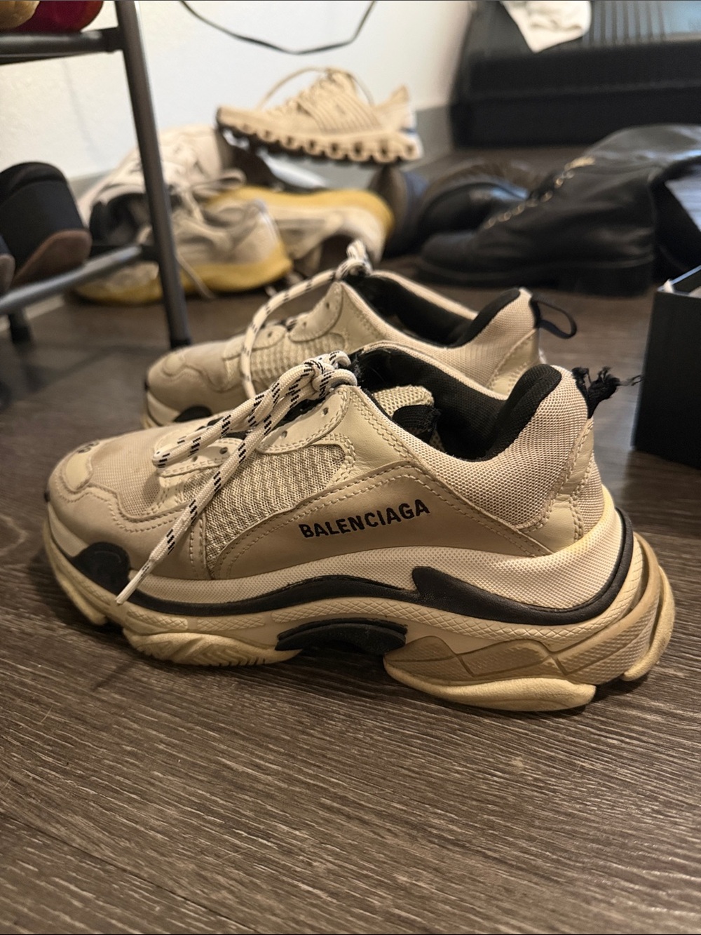 Balenciaga Beige and Black Triple S-Style Chunky Sneakers - Picture 3 of 4
